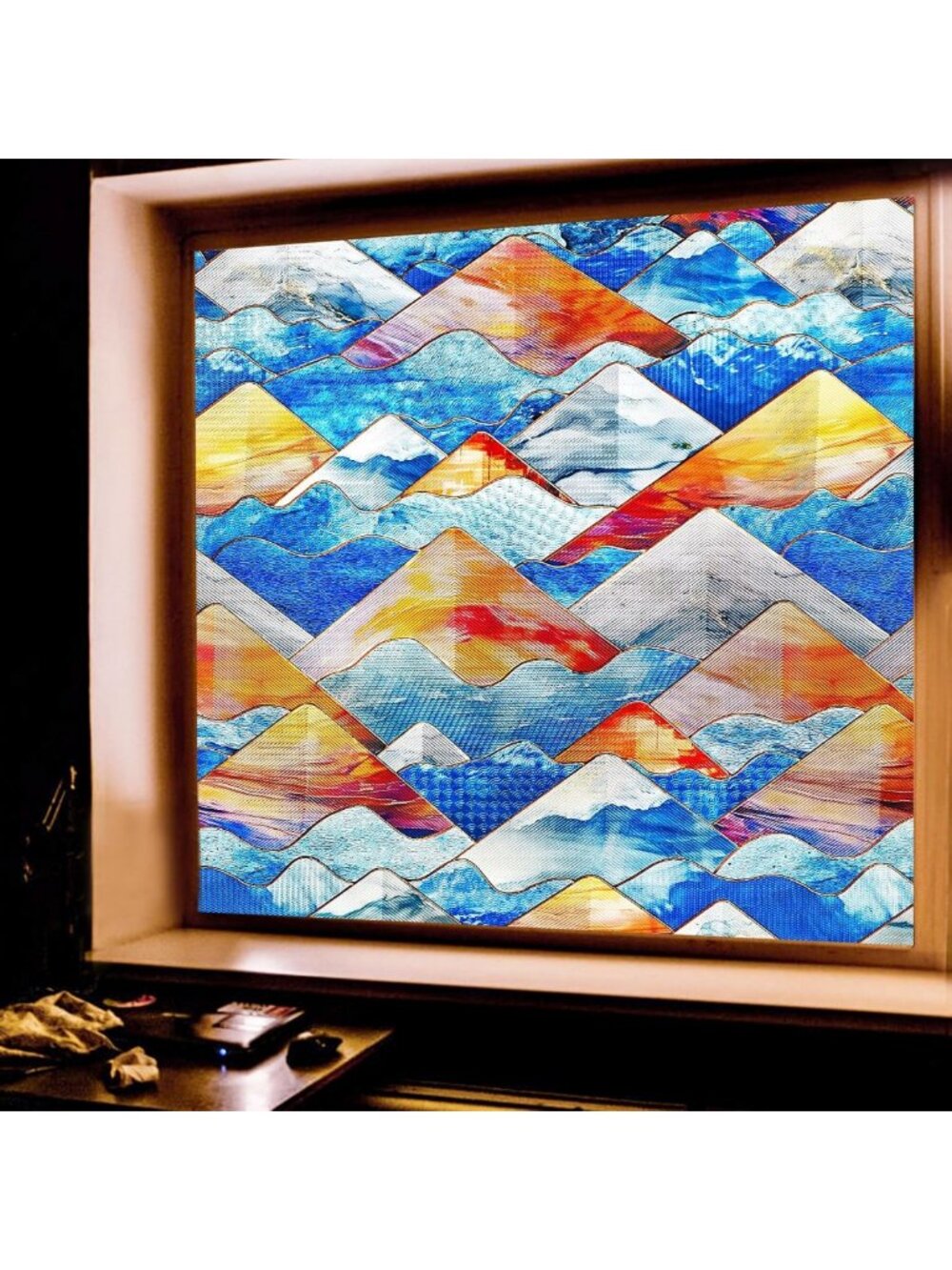 Stained Glass Window Privacy Film - Mountain Design, Peel & Stick, Removable